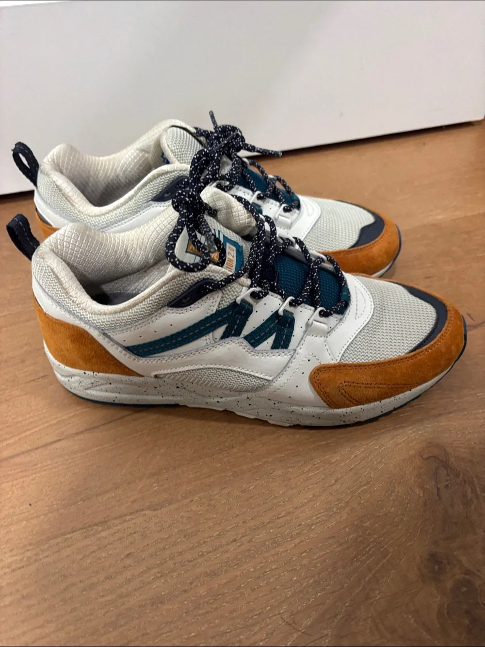 Men's White Sneakers with Tan and Teal Accents